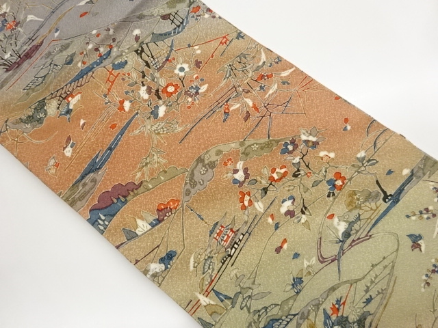 JAPANESE KIMONO / NAGOYA OBI / KINSAI / FLOWER & BIRD SCENERY 